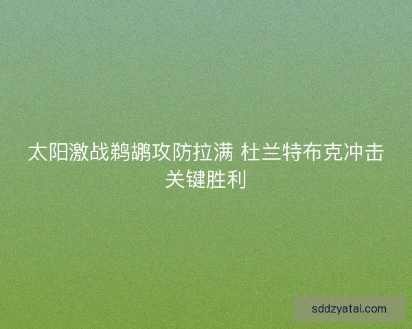 太阳激战鹈鹕攻防拉满 杜兰特布克冲击关键胜利